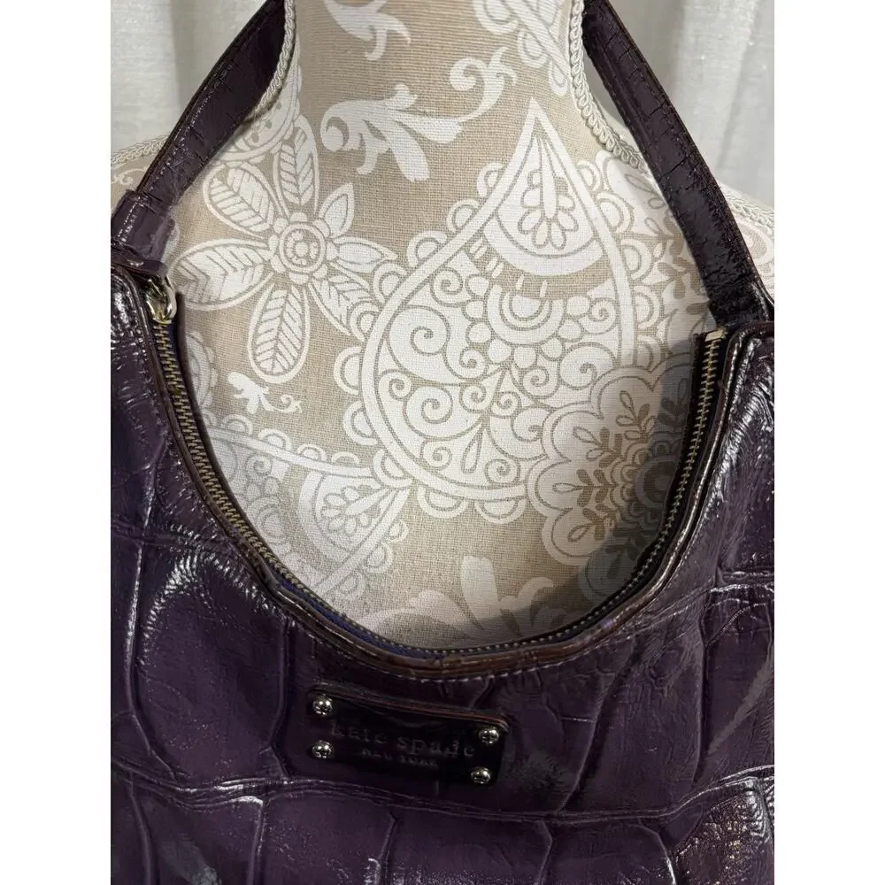 Kate Spade Purple Croc-Embossed Leather Shoulder Bag Hobo - Picture 2 of 11
